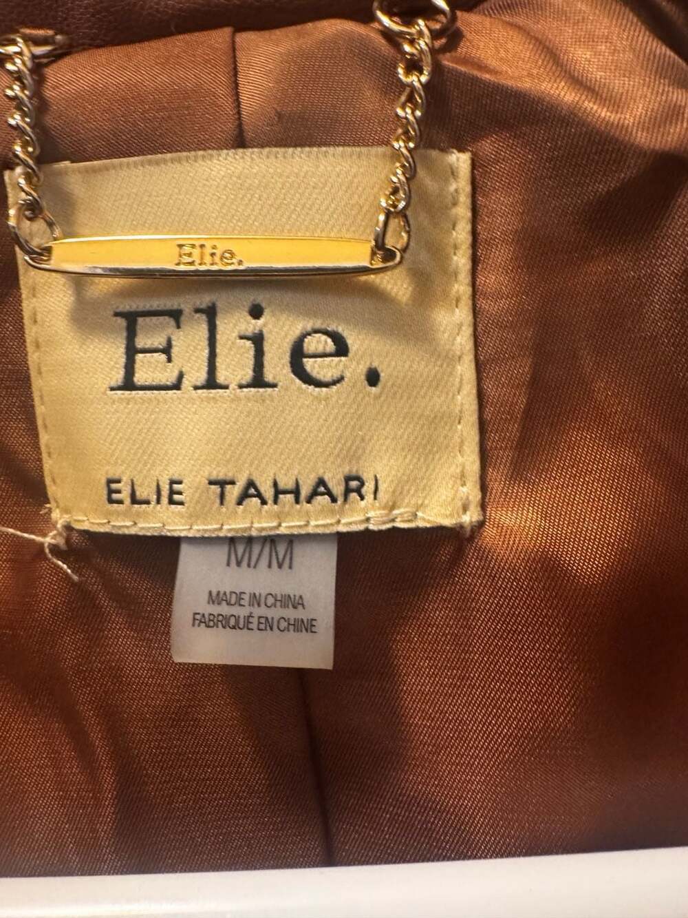 Elie Tahari Faux Leather Quilted Brown Puffer Jacket Size M